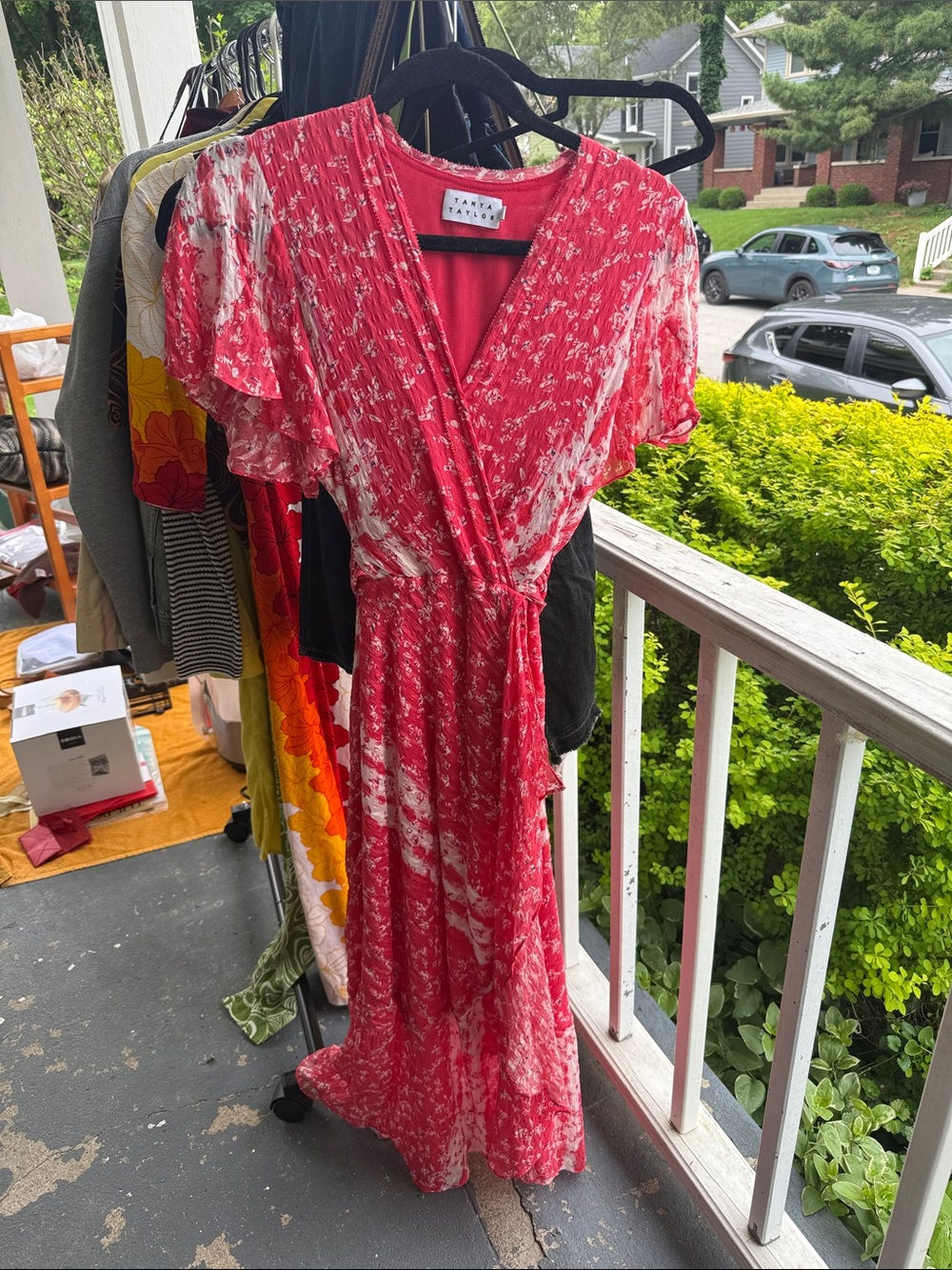 Tanya Taylor Coral and White Floral Wrap Maxi Dress